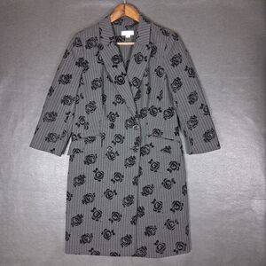 Calvin Klein Dress Womens 8 Velvet Floral Striped Gray Blazer Double Breasted